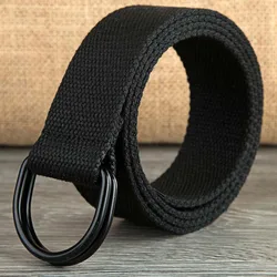 110-160cm Long Punk Canvas Belt Men Women Jeans Decorative Double D Ring Metal Buckle Belt Fashion Street Style Wild Waistband