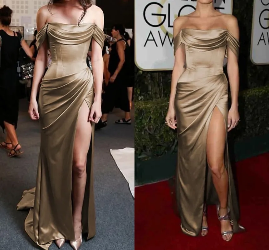 

Женское вечернее платье-русалка, платье цвета хаки с открытыми плечами и рюшами, с разрезом, на заказ, для выпускного вечера, 2024