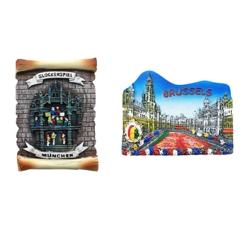 

Germany Munich Town Hall Carillon Tower Souvenir Magnetic Refrigerator Sticker Resin Belgium Brussels Grand Place Fridge Magnets