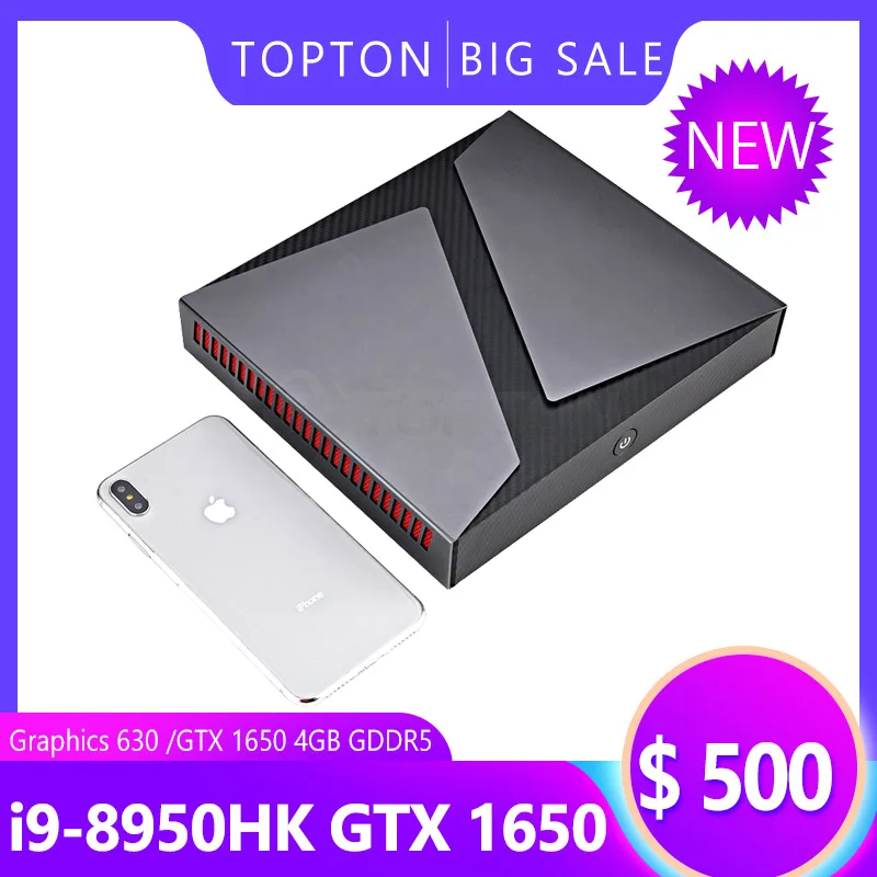 TOPTON мини ПК Intel Core i9 8950HK UHD Graphics 630 Nvidia GeForce GTX 1650 4 ГБ GDDR5 Двойной дисплей игровой HTPC