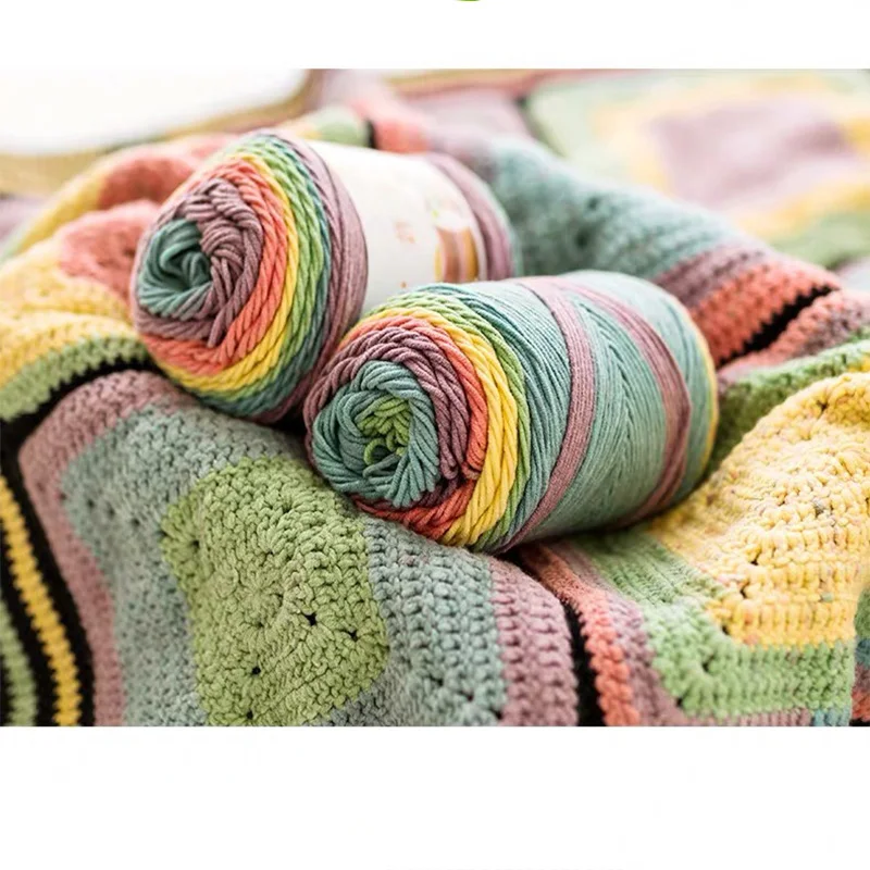 193 м Радужный сегмент окрашенная пряжа 5 нитей шерсть хлопок DIY ручной работы вязаный детский свитер шапка шарф одеяло диванная подушка