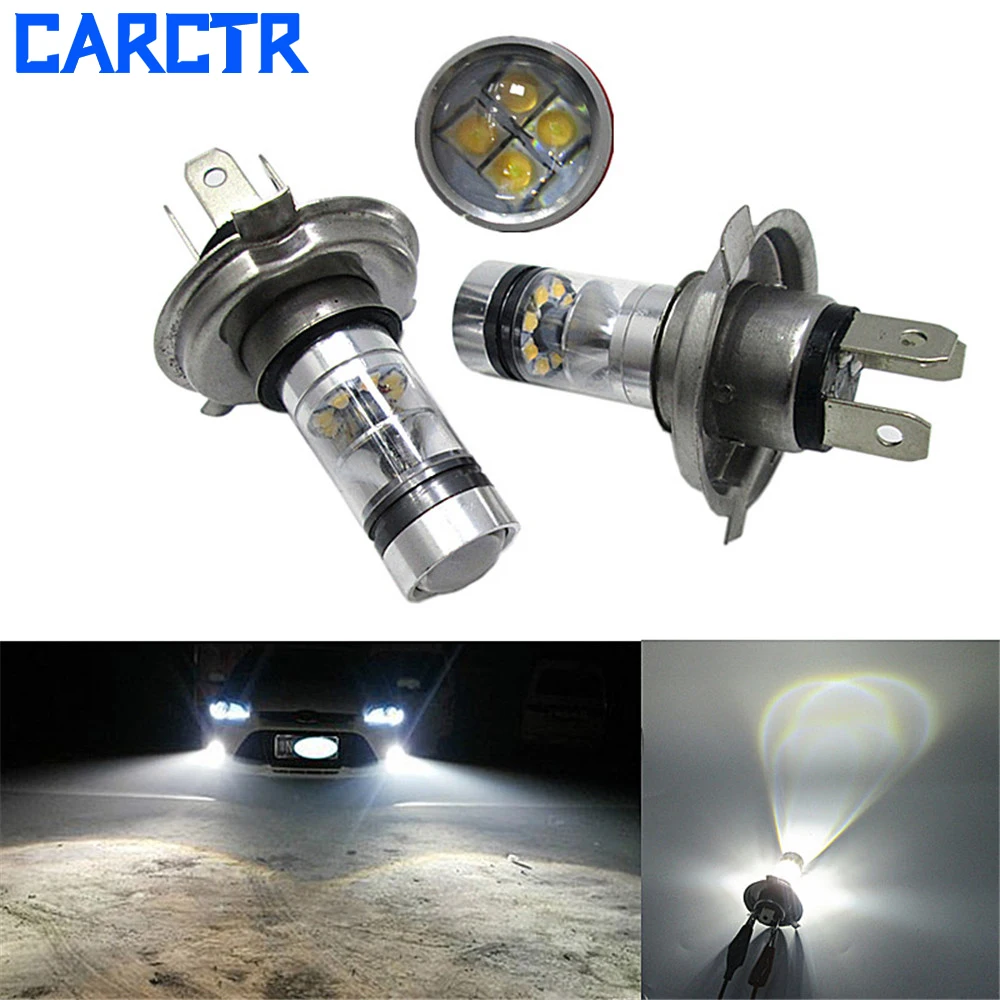 

CARCTR LED Car Fog Light H4 Bulbs 100W High Power 20SMD DC 12V White Daytime Running Light Car LED Fog Lamp Motorcycle Bulbs
