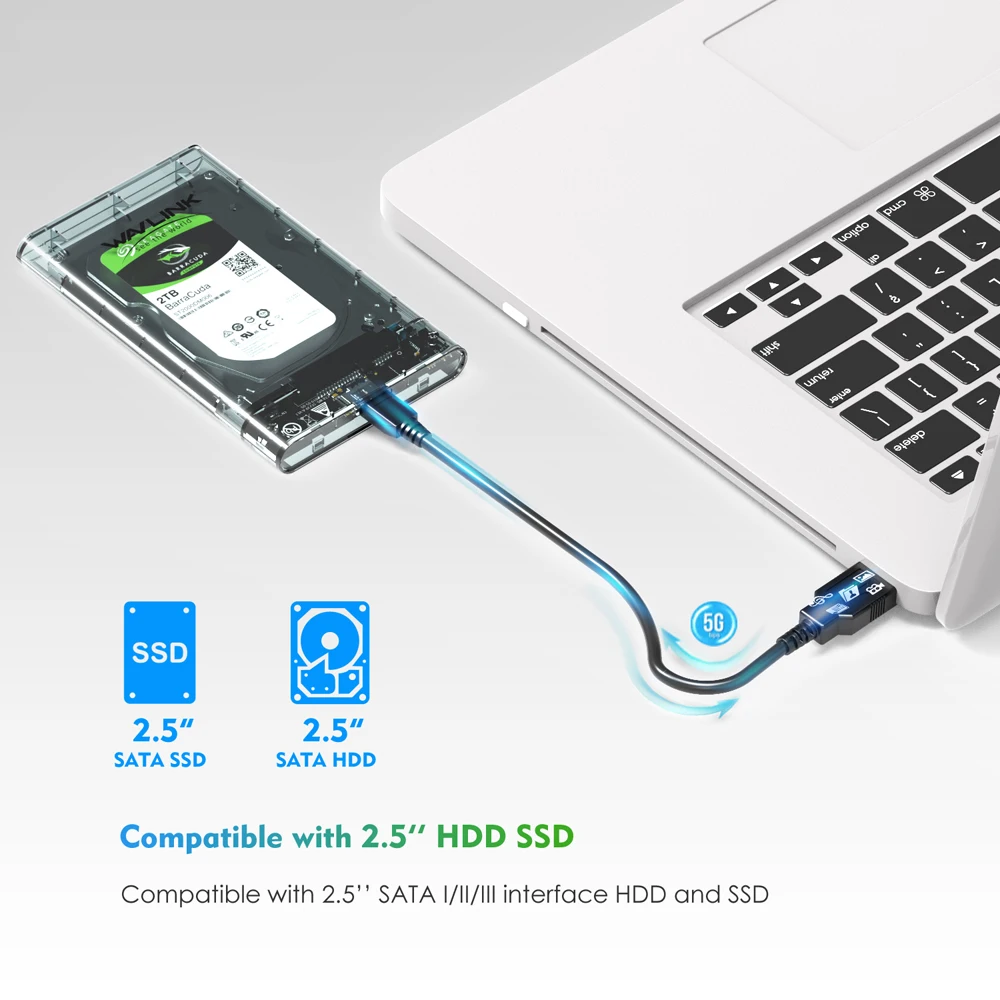 Wavlink HDD/SSD чехол SATA для USB 3,0 жесткий диск коробка для 2," HDD SSD до 2 ТБ 5 Гбит/с Внешний HDD корпус UASP протокол чехол