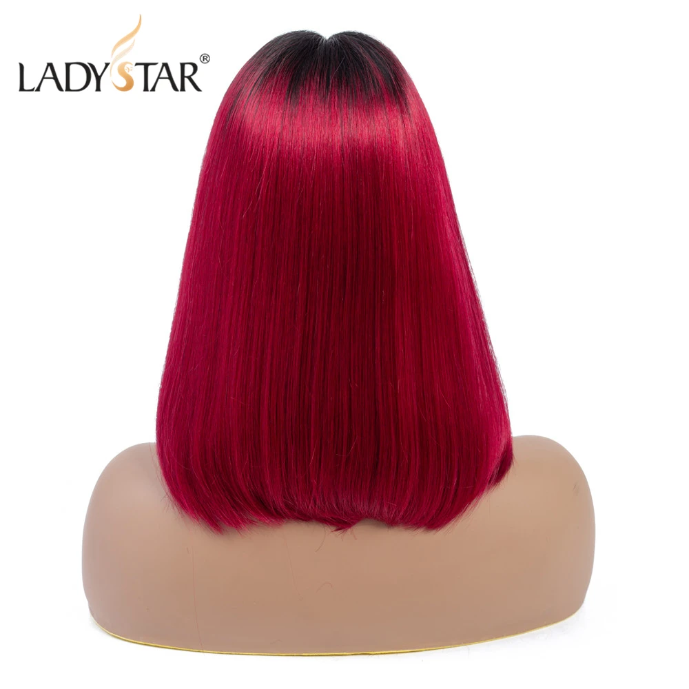LADYSTAR прямой короткий Боб человеческие волосы парики для женщин Т образный парик