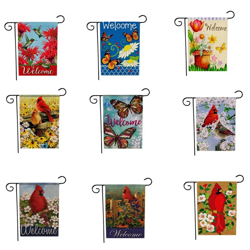 Двусторонние садовые флаги Lychee серия с птицами и бабочками льняной баннер