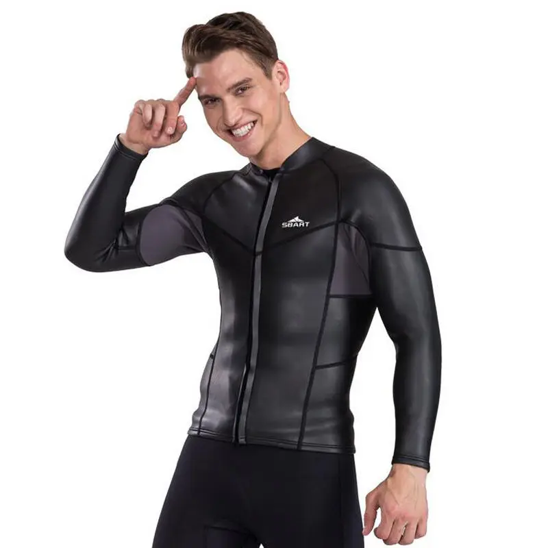 Mens 2mm Long Sleeve Wetsuit Top Front Zipper Jacket for Diving Surfing Kiteboarding Wakeboarding Kayaking