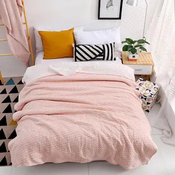 

46Knitted cotton double-sided material throw blanket Soft and comfortable air-conditioning quilt Stylish and durable sofa towel