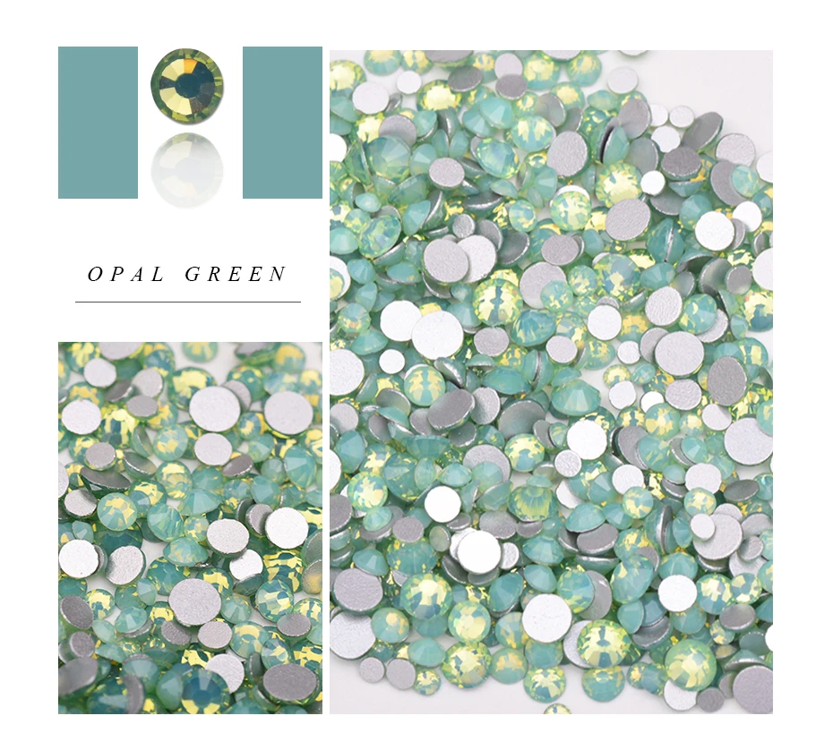 

JUNAO Mix Size (SS6-SS16) Glitter Opal Green Glass Rhinestone Flatback Crystal Stone Gems Sticker DIY Nail Art Decoration Strass