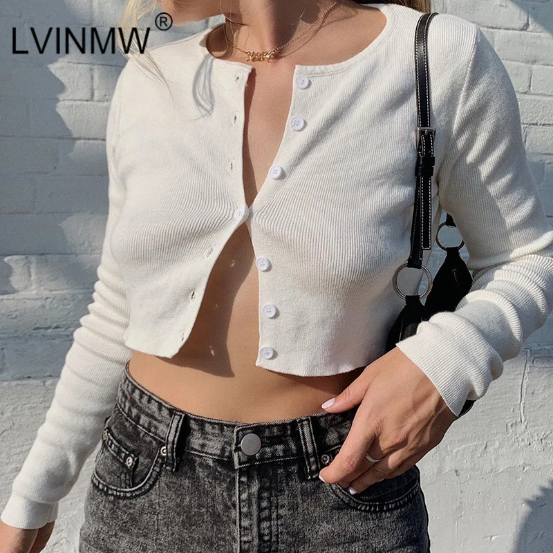 Женский трикотажный топ LVINMW укороченный с круглым вырезом и пуговицами