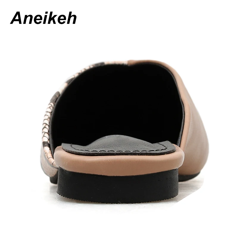 Aneikeh/Новые модные летние женские шлепанцы без шнуровки; повседневная обувь на плоской подошве; кожаные шлепанцы из змеиной кожи; пляжные шлепанцы; Размеры 4-9