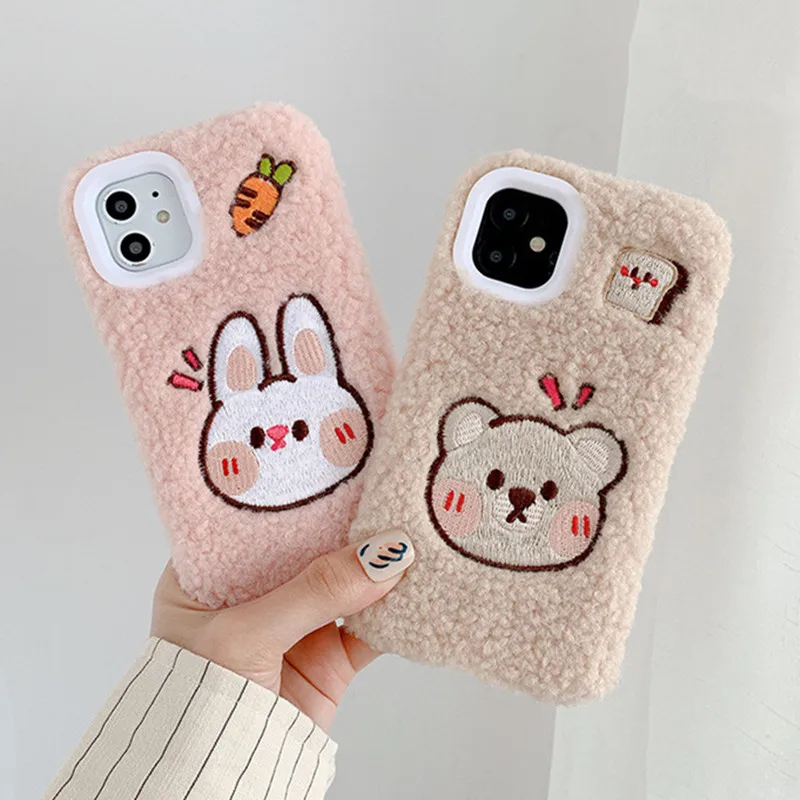 

Warm Furry Plush Soft Tpu Phone Case for Iphone 11 Pro Max X Xr Xs Max 6s 7 8 Plus Cartoon Cute Animals Silicone Case Back Cover