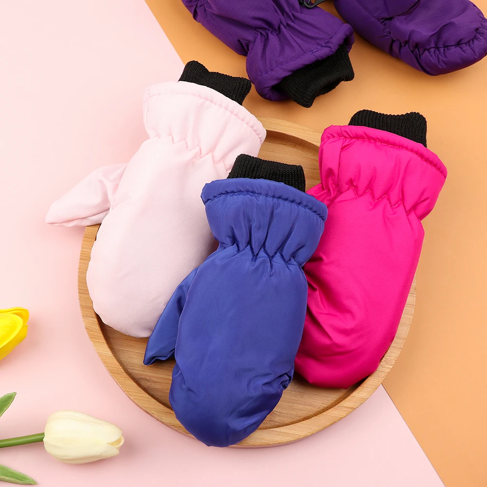 1Pair New Fashion Children Kids Winter Snow Warm Gloves Boys Girls Ski Windproof Waterproof Thicken Mittens Keep Finger Warm