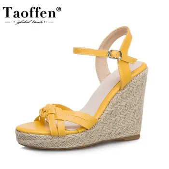 

Taoffen Summer Wedges Women Shoes Thick High Heels Sandals Platform Female Shoes Knot Buckle Casual Lady Footwear Size 34-46