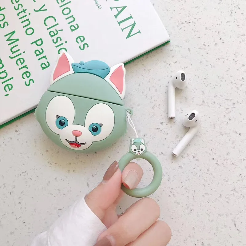 Для AirPods случае 3D мультяшный наушник чехол для Apple Airpods 2 забавные интимные аксессуары защитную крышку с палец кольцо ремень - Цвет: Green Cat