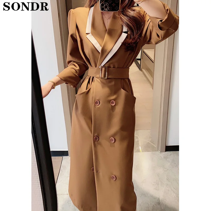 

2020 Autumn Double Breasted Windbreaker Fashion Women Thin Trench Coat Clothes Spring Long Sleeve Sashes Office Lady Windbreaker