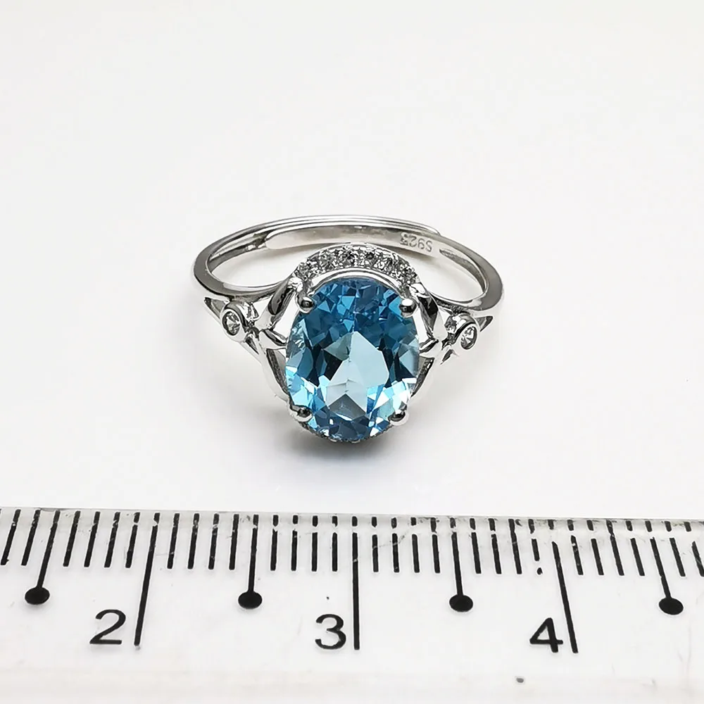 Natural Blue Topaz Solitaire 925 Sterling Silver adjustable Ring for Women Ring Silver 925 Gemstones Jewelry Christmas gift