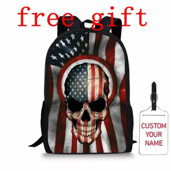 

American Flag Skull Daily Bags For Men Cool Horrifying Style Backpack Bag Children School Bag For Girl Skull Style Teenagers Bag