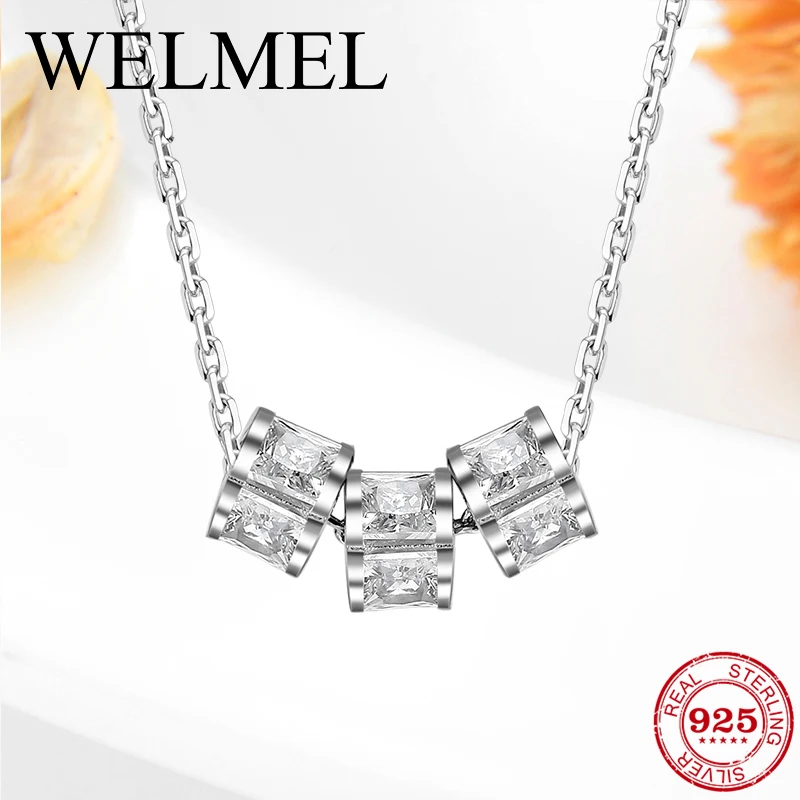 

Round Beads CZ Pendant Silver Necklace 925 Sterling Silver Choker Statement Necklace Women Silver 925 Jewelry with Chain 45cm