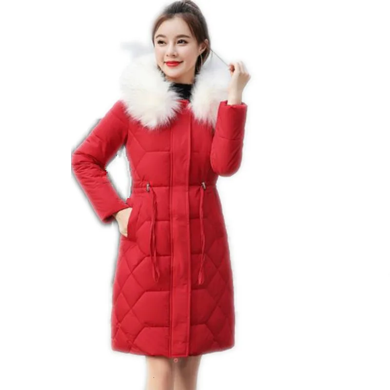 2019 Офисная Женская Зимняя парка, пальто средней длины с хлопковой подкладкой, женская тонкая теплая зимняя куртка с меховым воротником, Mujer