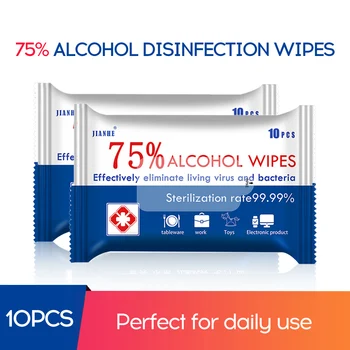 

10pcs Disinfection Wipes Portable Alcohol Wipes Swabs Pads Antiseptic Cleanser Cleaning Sterilization Health Home