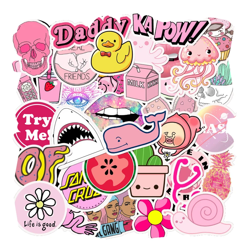 

50Pcs PVC Waterproof Girls Kawaii Pink Fun Girl Sticker for Laptop Car Pad Luggage Phone Bicycle Decal Toy Sticker Sticker