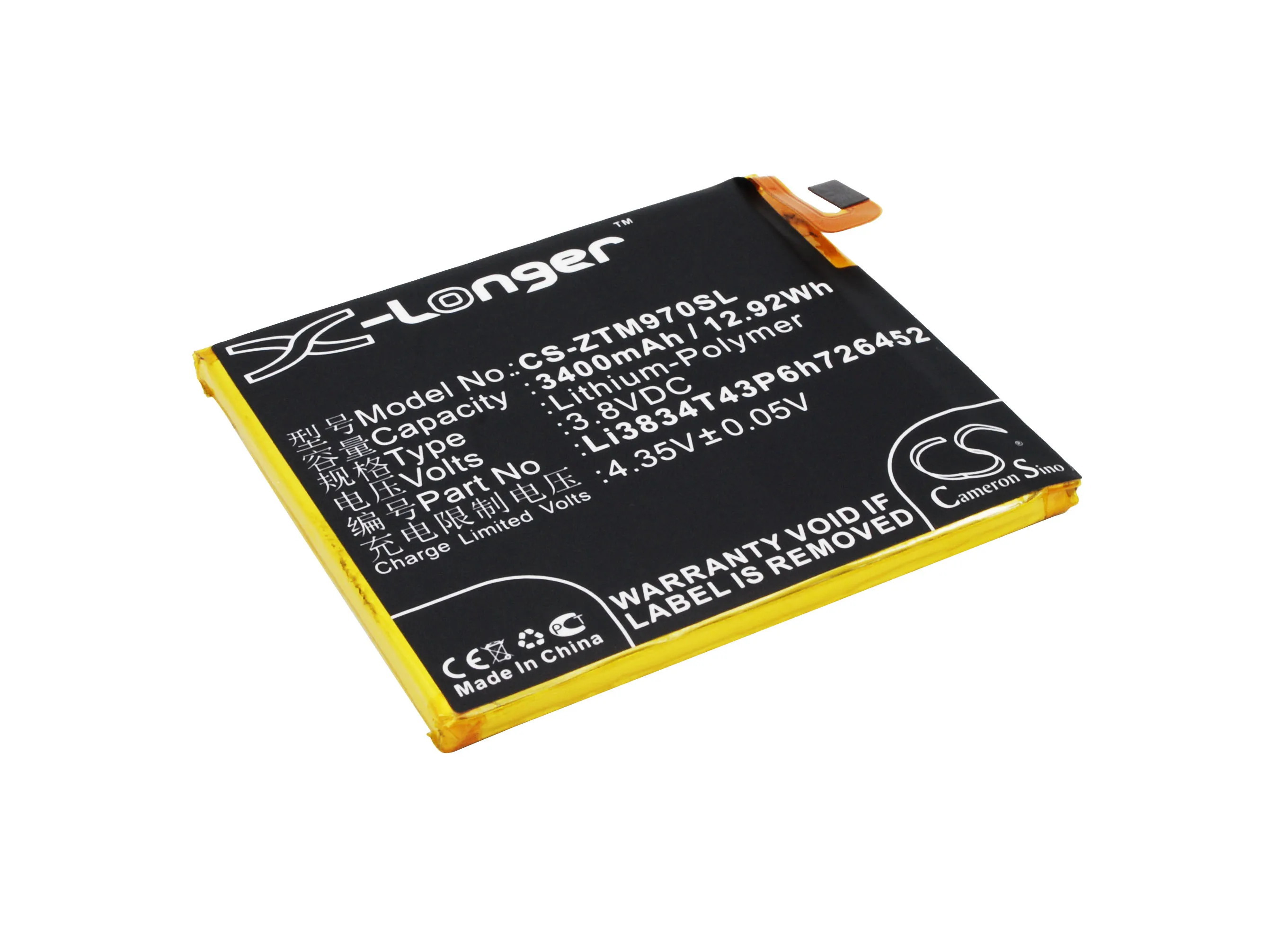 

Newest | Cameron Sino For ZTE Li3834T43P6h726452 Q509T Dual SIM TD-LTE,ZMAX 3400mAh / 12.92Wh