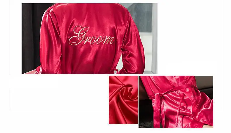 Big Size 3XL Men Embroidery Robe Groom Groomsman Wedding Sleepwear Faux Silk Kimono Gown Male Casual Nightgown Home Wear checkered pajama pants
