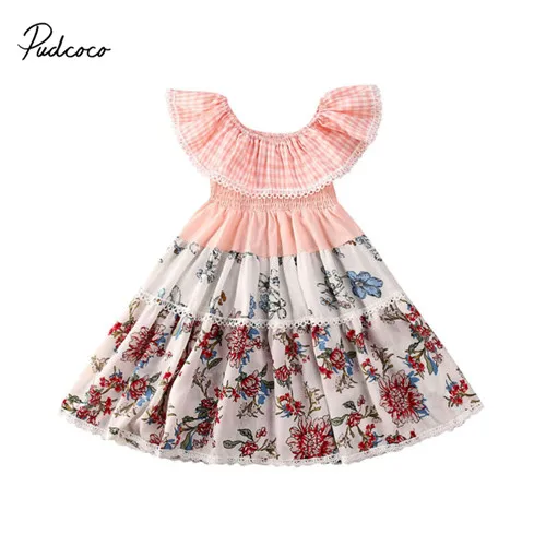 

Pudcoco Flower Dress for Baby Girls Clothes Princess A-Line Patchwork Vestidos Lace Floral Party Pageant Dresses 1-5Y Outfits