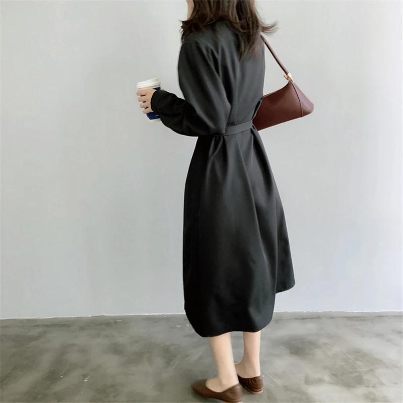 17 Women's Coat Chiffon Dress Maternity Spring Autumn Lapel Long  Shirt Skirt Women Waist Slimming Coat Pregnancy Clothes