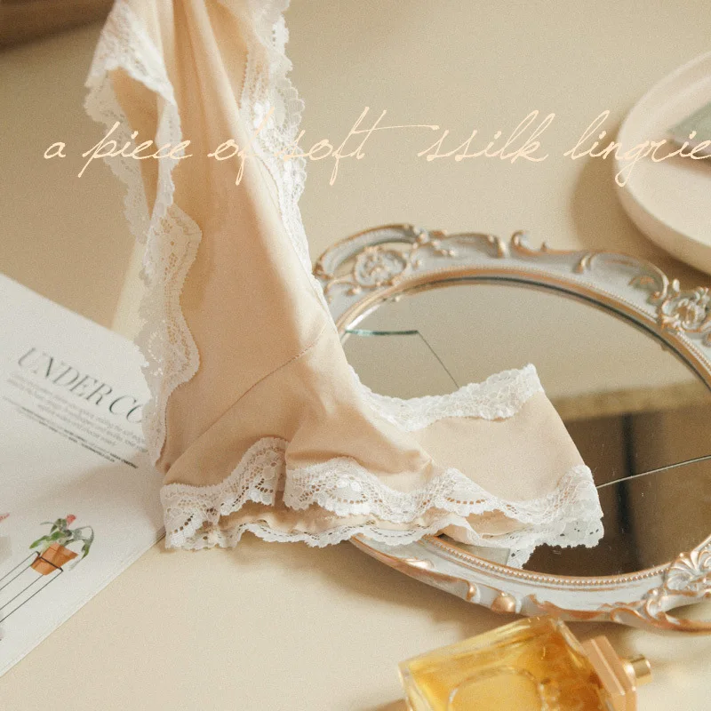 

French Vintage Embroidered Lace Sexy Underwear Women Hollow Out Seamless Panties Milk Silk Briefs Transparent Female Lingerie