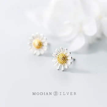 

Modian Silver 925 Design Plant Daisy Flower Stud Earrings for Women Real Sterling Silver Luxury Brand Jewelry Pendiente