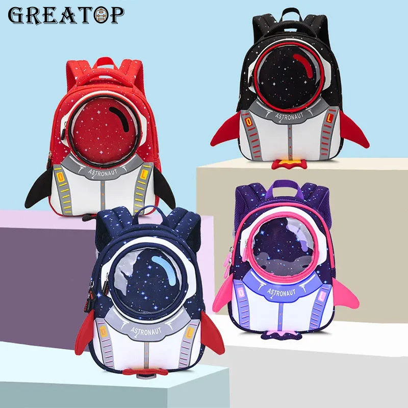 Greacop-mochila escolar para niños y niñas, bolsa infantil de dibujos animados, impermeable, antipérdida, cohete 3D, astronautas, SY1014, 2021