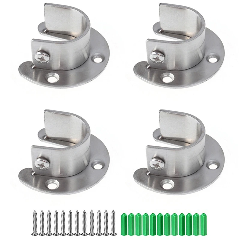 

20Pcs Stainless Steel Thicken U Shaped Bracket Wardrobe Hanging Rail Rod End Bracket Support Closet Pole Sockets