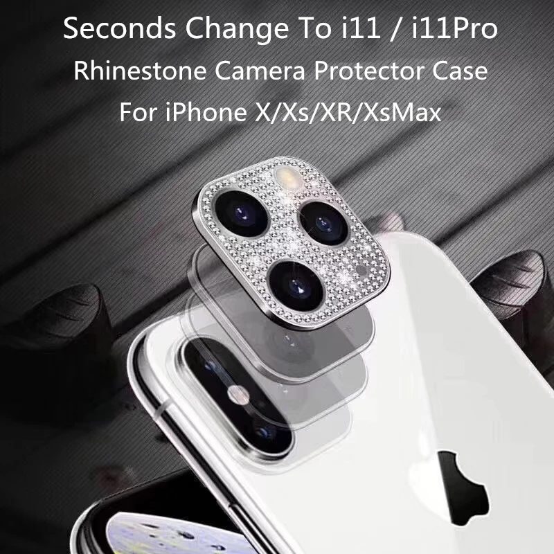 Стразы, Алмазный чехол для камеры для iPhone X Xs Max XR, сменный на 11 Pro, защитная крышка для объектива, поддельные камуфляжные задние линзы