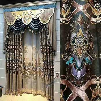 

High-end Jacquard Chenille European Embroidered Curtains for Villa Bedroom Living Room Balcony Curtains Tulle Custom