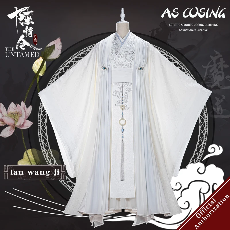 Tanie Uwowo nieoszlifowany serial telewizyjny Lan Wangji przebranie na karnawał Mo Dao Zu Shi oryginalny kostium Lan Zhan z akcesoriami