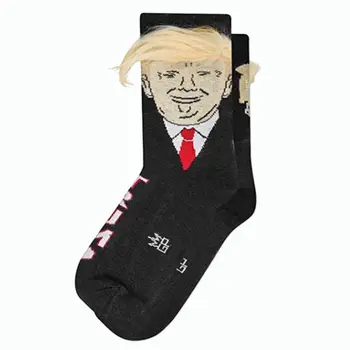 

Men Women Unisex Novelty American President Long Crew Socks With 3D Fake Hair Funny Print Crazy Gift Casual Cotton Hosiery