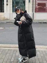 Actual cotton clothes 2021 new women's medium and long Hong Kong Style Hoodie super long knee ankle black cotton coat coat