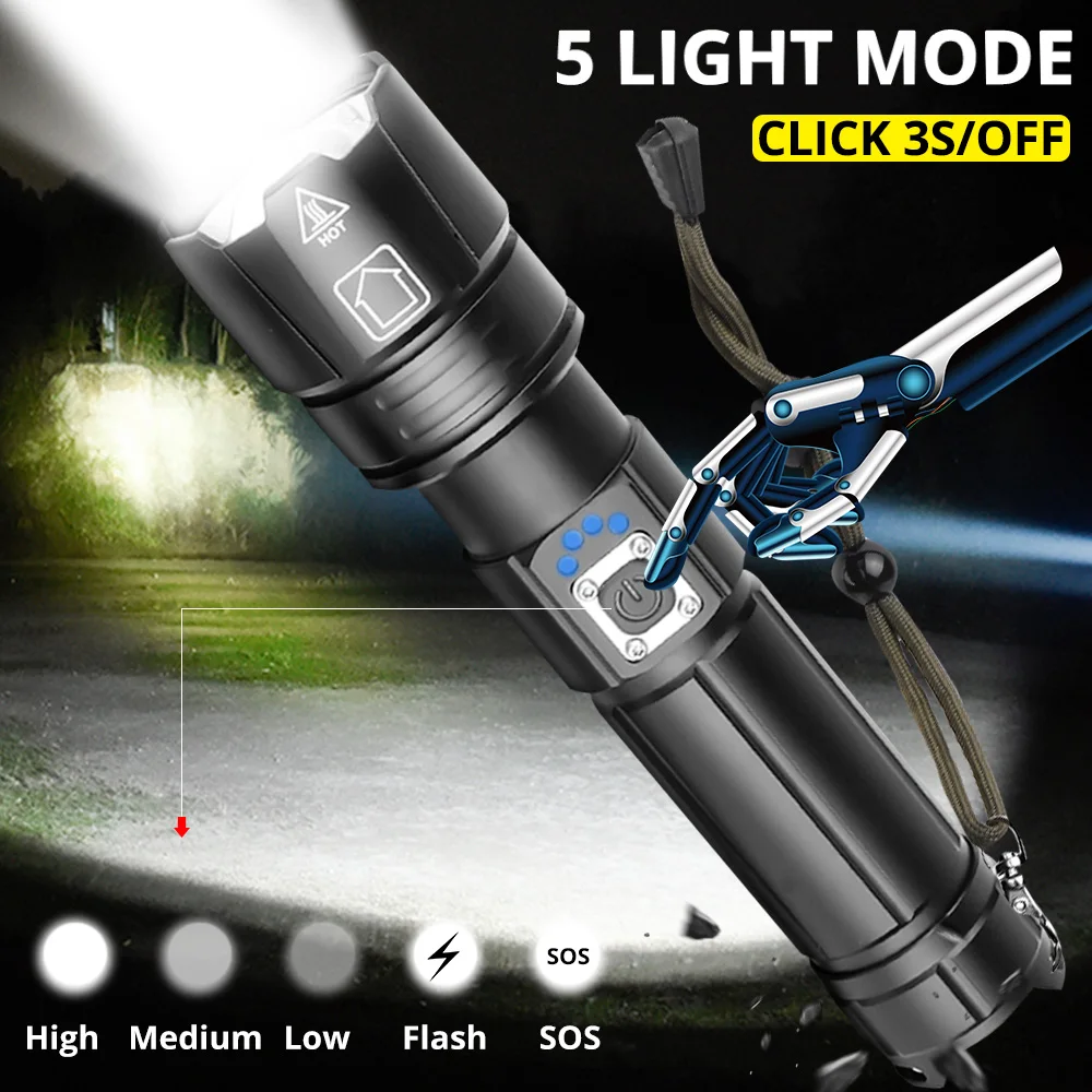 Портативный тактический светодиодный фонарик xhp70.2 xhp50 самый мощный USB фонарик 26650 18650 фонарь с масштабированием охотничья лампа