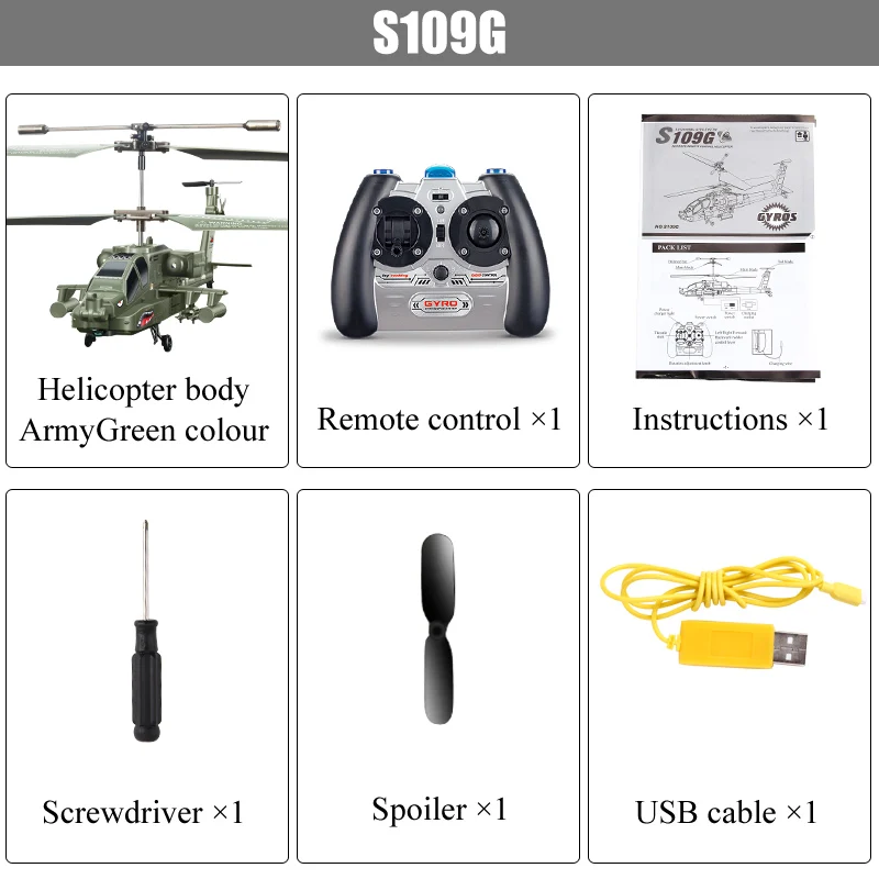 S109G 3CH зверь игрушки дистанционного управления RC вертолет AH-64 Военная Модель RTF летающие игрушки для мальчиков