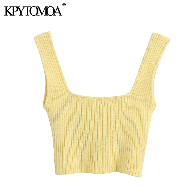 KPYTOMOA Women 2020 Sweet Fashion Stretch Slim Knitted Cropped Blouses Vintage Square Collar Straps Female Shirts Chic Tops KPYTOMOA Women 2020 Sweet Fashion Stretch Slim Knitted Cropped Blouses Vintage Square Collar Straps Female Shirts Chic Tops