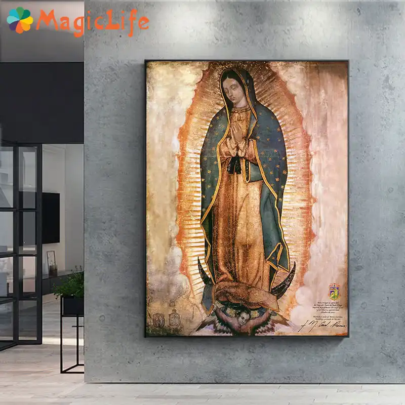 Cuadro sobre lienzo para pared de la Virgen de Guadalupe de México, cuadro  para decoración de sala de estar sin marco|Pintura y caligrafía| -  AliExpress