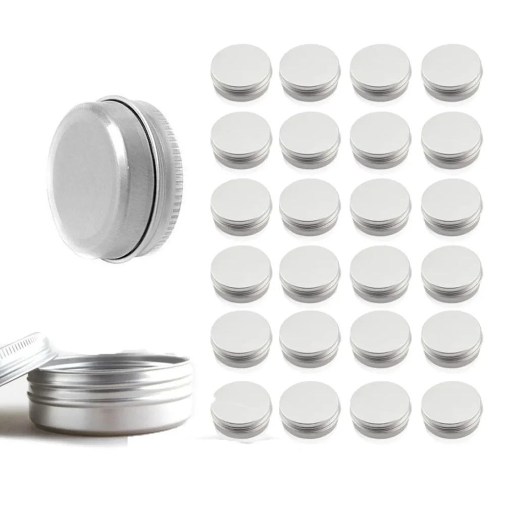 

24 Pack 10ml Aluminum Round Metal Tin Containers Cans for lip balm & craft storage Jar Containers with Screw Cap