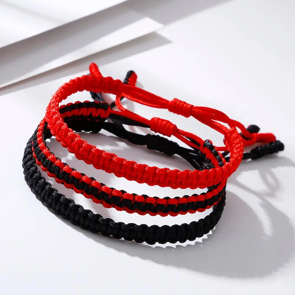 Pulseras trenzadas de cuerda de la suerte, pulsera de nudo hecho a mano budista tibetano, tamaño de cuerda de Buda rojo, joyería ajustable para mujeres y hombres
