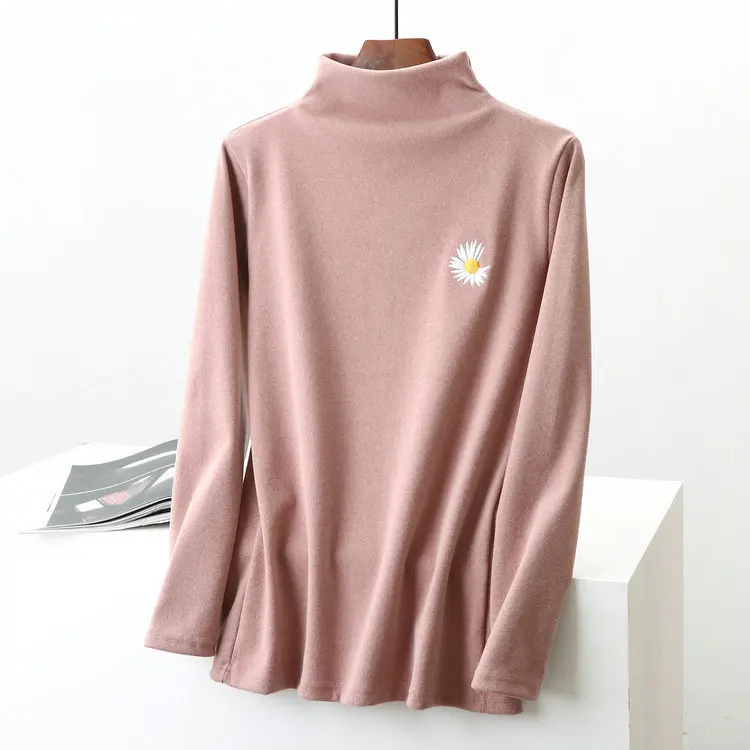 

Autumn Winter Women Pullovers Embroidery Flower Sweater Knitted Elasticity Casual Jumper Slim Turtleneck Warm Female Sweaters