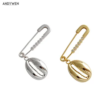

ANDYWEN 925 Sterling Silver Thread Pin Shell Earring Large Cuffs Women Earcuff Jewelry Piercing No Clips Womne luxury Crystal