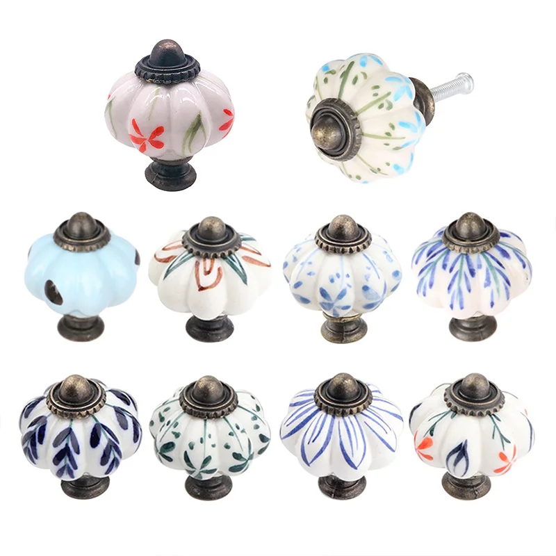 Vintage Drawer Knob Blue White Porcelain Handle Cabinet Cupboard Door Pull Furniture Hardware Handle pulls Drawer Knob