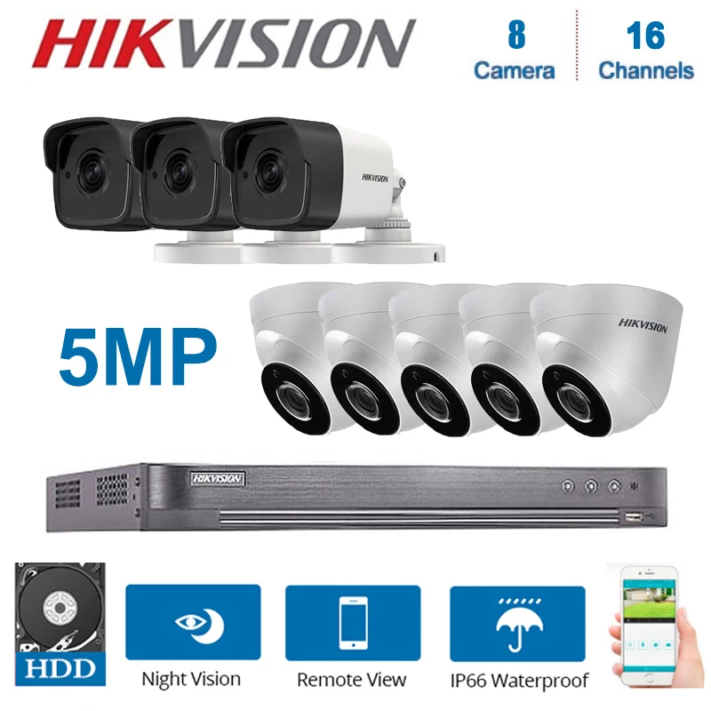 

Network Hikvision 16Channels DVR Video Surveillance with 8Pcs 5MP Camera Night Vision CCTV Security System Kits