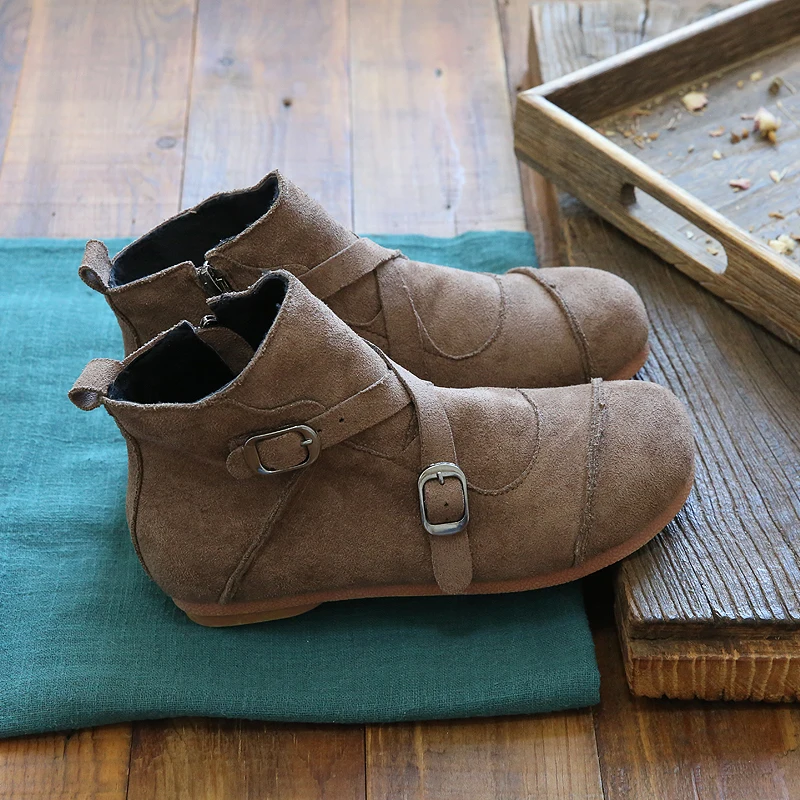 

2019 Winter Flannel Boots Women Elastic Ankle Suede Brogue Boot Genuine Leather Quality Brand Lady Shoes Handmade Winter Boots