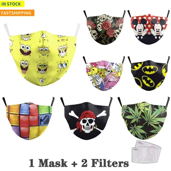 

Cute Face Cotton SpongeBob Mask Printed Masks Fabric Protective PM 2.5 Carbon Adult Unisex Mask Washable Reusable Proof Mask